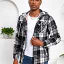 Puwasa Mens Sherpa Lined Flannel Jacket Full Zip Fleece Hoodie Long Sleeve Winter Coat for Men Black Large