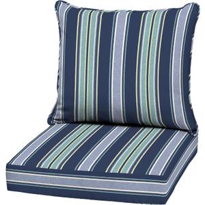 Arden Outdoor Deep Seat Cushion Set, 22 in x 24 in, Weather-Proof, Rain-Proof, Fade Resistant Patio Cushion Sapphire Aurora Blue Stripe, 1 Pack