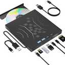 7 in 1 External DVD Drive, External CD/DVD Drive for Laptop USB 3.0 & Type-C, Portable CD/DVD +/-RW Disk Drive, CD/DVD Burner CD ROM External Drive for Laptop Desktop PC Windows 10/11 XP Mac Linux