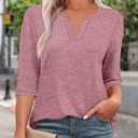 KISSMODA 3/4 Length Sleeve Shirts for Women Floral Business Shirts Tops Blouses Tops Loose Fit T-Shirts (S)