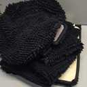 Madeals Chenille Bath Rug Set 4 Piece with Toilet Lid Cover and Rug Set Combo, Soft Shaggy Bath Rug Set 3 Piece and U-Shaped Toilet Floor Rug, Black