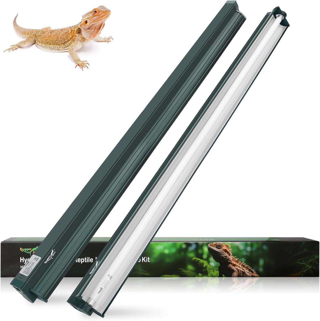 T5 Reptile Light Fixture Green Combo Kit 39W Light Fixture Reptile Terrarium Hood 10.0 UVB Light Bulb Fluorescent Tube Ideal for Tropical and Deserts Such as Bearded Dragon Lizards and Tortoises (39W 34.5IN)