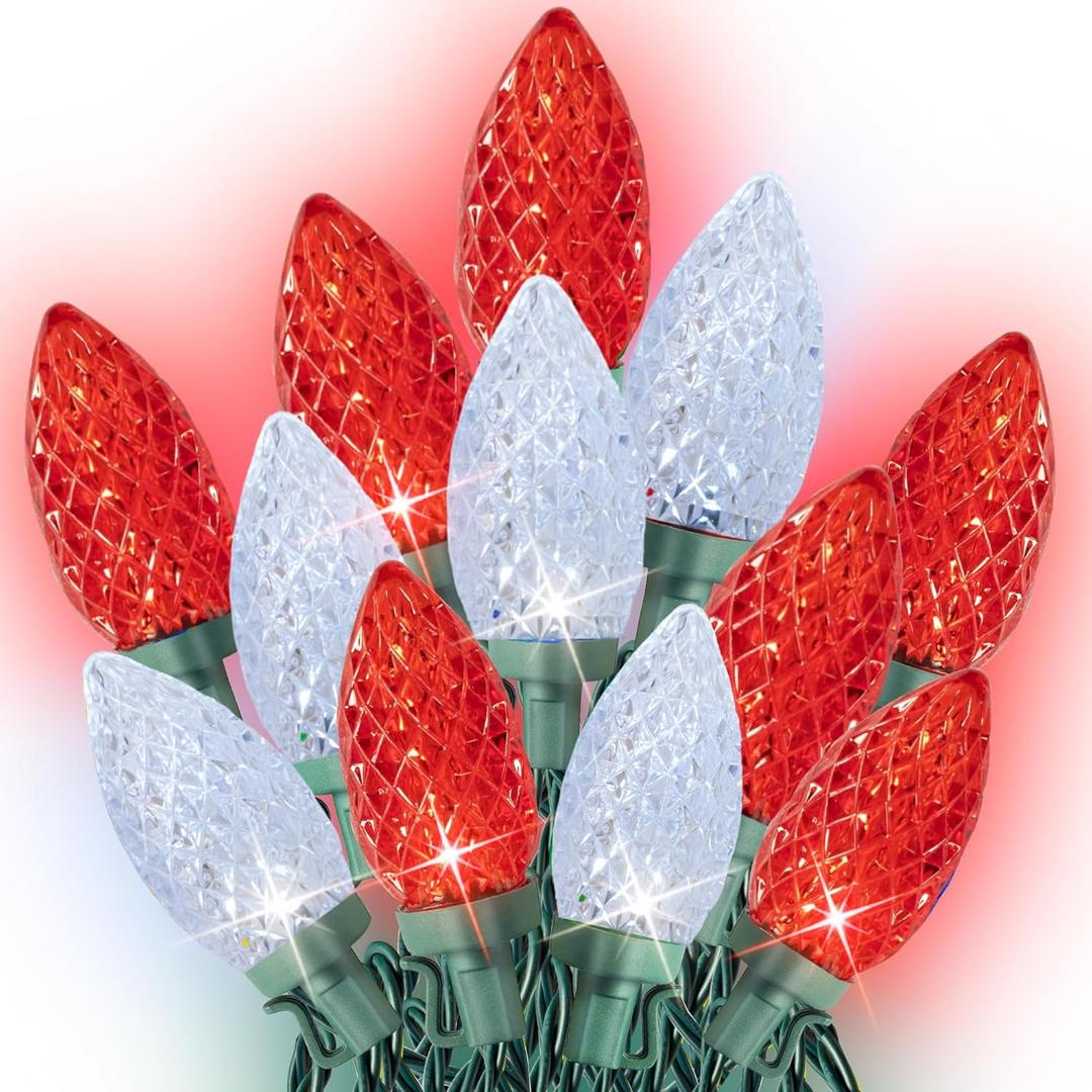 Dazzle Bright C9 Christmas String Lights, 100 LED 66 FT Waterproof Connectable Green Wire Fairy Lights, Christmas Lights for Indoor Outdoor Home Garden Yard Xmas Tree House Decorations (Red and White)