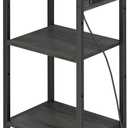 Tall End Table with Charging Station, 3 Tier Narrow Beside Table with Adjustable Shelf, Tall Gray Side Table Nightstand for Bedroom, Living Room Coffe Table, Office, Charcoal Grey