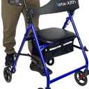 Foldable Rollator Walker with Seat for Seniors, Easy Folding & One-Hand Carry, Walkers for Seniors-All-Terrain Wheels, Height Adjustable Lightweight Rolling Walker for Elderly, Blue