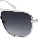 SOJOS Retro Square Aviator Polarized Sunglasses Women Men Vintage Shades Womens Mens Sun Glasses SJ1234, Silver Frame/Grey Grading Lens