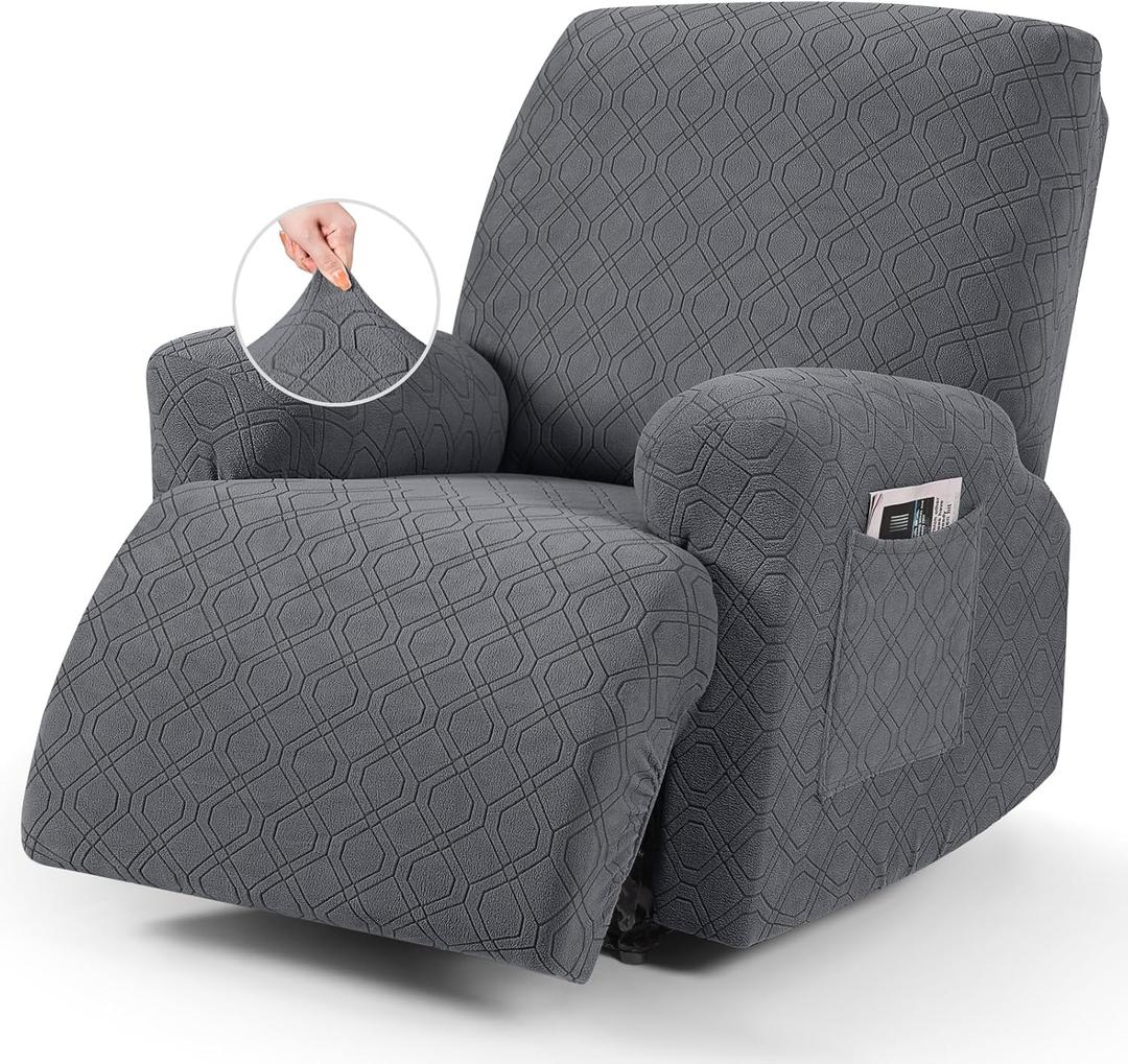 VANSOFY Recliner Chair Cover, 3-Pieces Stretch Recliner Covers for Recliner Chair Soft Reclining Chair Slipcover Furniture Protector for Dogs Cats(Dark Gray) (1 Seater)