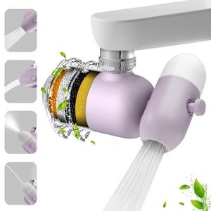 4 Modes Kitchen & Bathroom Water Filter for Sink Faucet with 2pcs Replacement Filters - 720 Rotating Sink Faucet Aerator for Skin Care - Hydrate & Brighten Skin with 15/16 Male Thread (Purple)