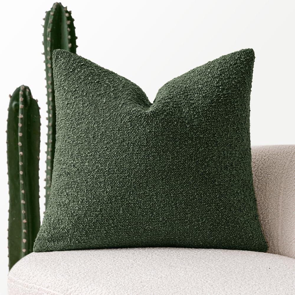 MIULEE Textured Boucle Throw Pillow Cover Dark Green Accent Solid Lumbar Pillow Case Decorative Soft Pack of 1 Couch Cushion Chair Sofa Bedroom Livingroom Home Decor,24x24 Inch