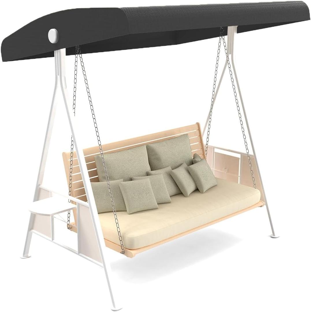 Outdoor Swing Canopy Replacement Top Cover, Universal Patio Swing Covers 3 Seater, Waterproof Replacement Canopy Outdoor Furniture Cover for Garden Patio Porch Hammock (Black, 75.2"L x 47"W x 7-9"H)