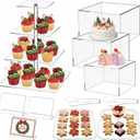 Ripeng 11 Pack Dessert Table Display Set Risers Display Stands, 3 Pcs Buffet Risers, 4 Tier Dessert Stands, 2 Serving Trays, 3 Mini Signs and 2 Serving Tongs for Christmas Birthday Party