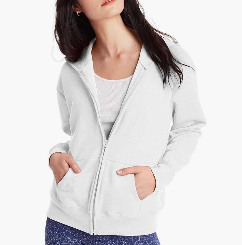 Hanes Women's Hoodie, Ecosmart Fleece Full-zip Hoodie, Zip-up Hooded Sweatshirt, M (Has Some Pilling)