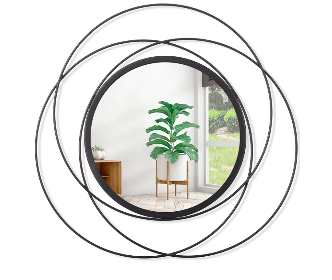 Mirrors Wall Decor Iron Frame Round Art Wall Mirrors Home Decoration Hanging Mirrors for Living Room Bedroom Bathroom Entryway Black 16"
