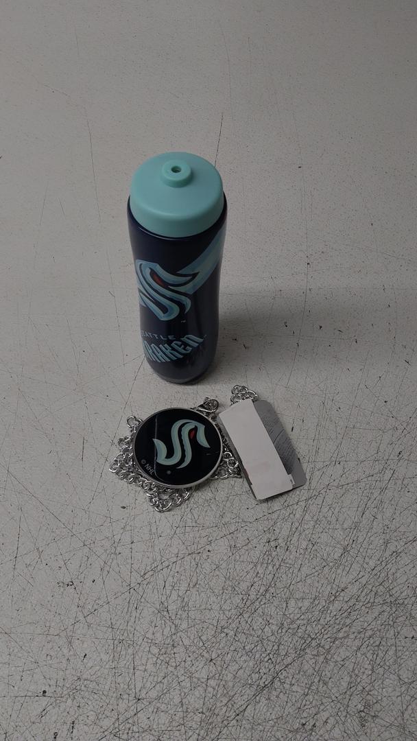 Party Animal NHL Seattle Kraken Squeezy Water Bottle And Necklace