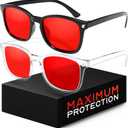 livho Gaming Glasses Blue Green Light Blocking for Computer Sleeping, Dual Coatings Red Lenses, for Women & Men (*B1 Light Black+clear)