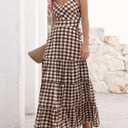 Caracilia Womens Summer Gingham Striped Flowy Spaghetti Strap Maxi Dress Medium
