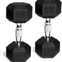 Barbell Set of 2 Hex Rubber Dumbbell with Metal Handles, Pair of 2 Heavy Dumbbells
 2×25LB