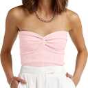 Womens Tube Tops Twist Knot Summer Strapless Y2K Crop Top Ribbed Knit Vacation Outfits Pink S