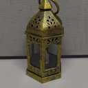 Mini Lantern with Flickering LED Candles Set of 10, Hewory Gold Vintage Decorative Hanging Candle Lanterns for Halloween, Christmas, Wedding Decorations, Party, Table Centerpiece, Battery Included