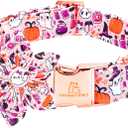 Lionheart glory Halloween Dog Collar with Flower Pumpkin Ghosts Fall Pink Dog Flower Collars Soft Adjustable Collar for Large Dogs Female Cute Bowtie Collars Party