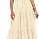 PRETTYGARDEN Women's 2025 Summer Casual Midi Dresses Square Neck Short Sleeve Smocked A Line Floral Flowy Elegant Boho Dress (Beige, X-Large)