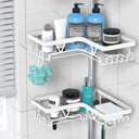 DAOYA Shower Caddy Tension Pole Corner - Stainless Steel Bathroom Organizer White Tension Rod Shower Shelves for Tub(22-114.2inch), Renter Friendly