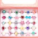 PinkSheep Little Girl Jewel Rings in Box, Adjustable, No duplication, Girl Pretend Play and Dress Up Rings (30 Jewel Ring)