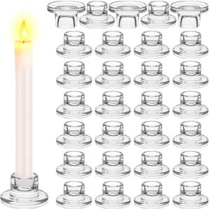 30 Pcs Glass Taper Candle Holders Candlestick Holders Clear Short Tapered Candle Holder Bulk, Elegant Glass Candle Sticks Set for Wedding Christmas Table Centerpiece Clear