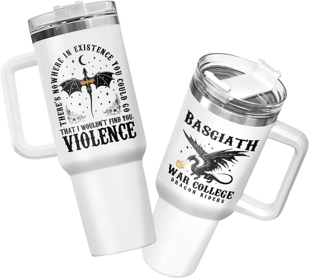 34HD War Dragon Rider 40oz Tumbler with Handle and Straw, Violence Nowhere Find You Insulated Travel Mug, Bookish Items to Men & Women - Birthday Gifts for Book Lovers and Readers (Fantasy Book 1)