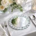Silver Glass Charger Plates, Set of 4-13 Inch Round Mirror Chargers with Glass Mosaic Rim for Wedding Party Table Decor