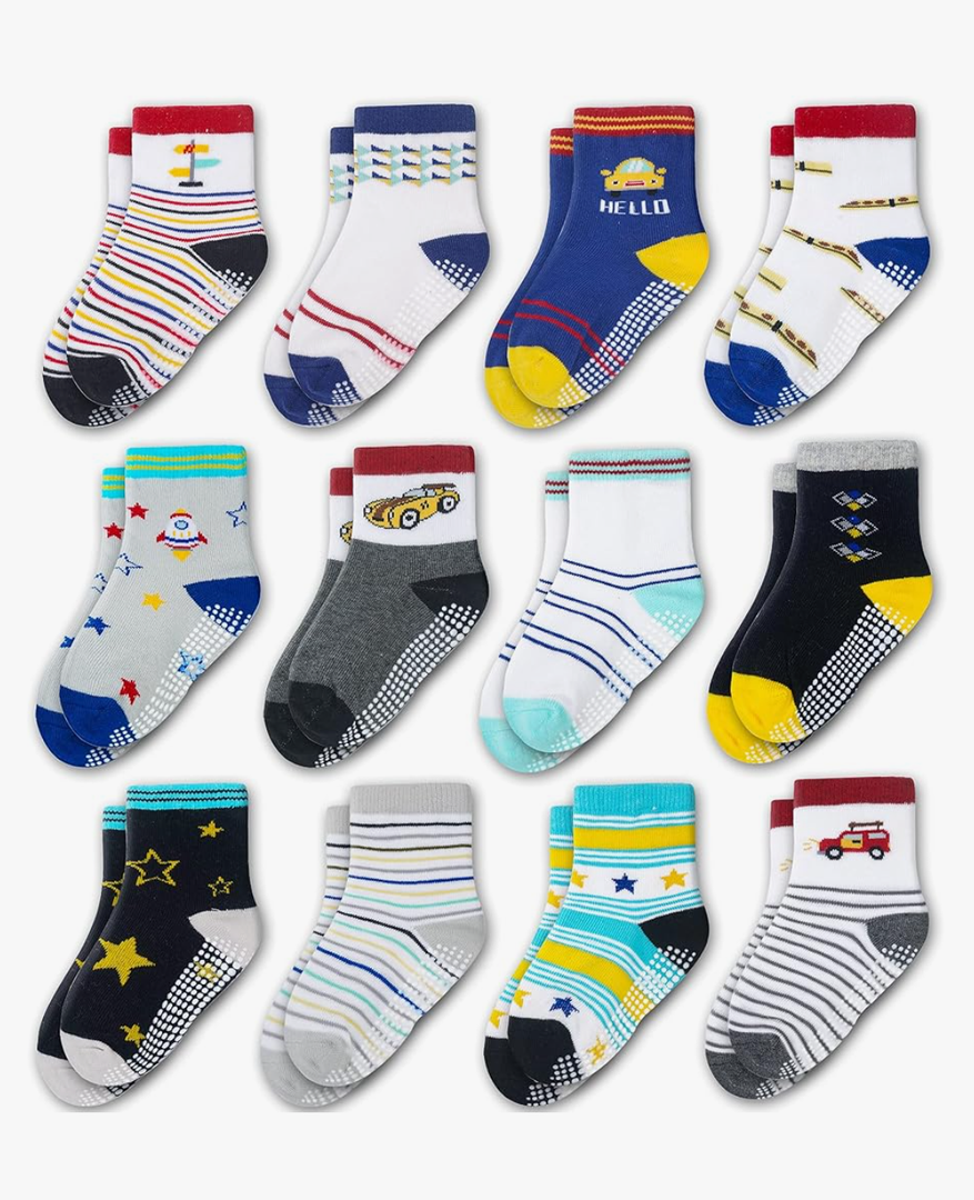 Evercute Toddler Girls Grip Socks 12 Pack Boys Non Slip Socks for Kids Anti Skid