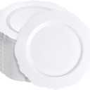 WDF 60pcs White Plastic Dessert Plates -7.5inch Baroque White Disposable Appetizer/Small Cake/Salad Plates- for Upscale Parties & Wedding