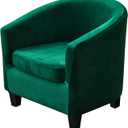 MIFXIN 2 Pieces Velvet Tub Chair Covers with Cushion Cover Stretch Soft Removable Tub Chair Slipcovers Armchair Sofa Couch Furniture Protector Cover for Living Room Club Bar Counter (Green)