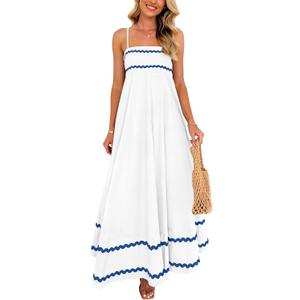 PRETTYGARDEN Women's Summer Spaghetti Strap Boho Maxi Dress (White, S)