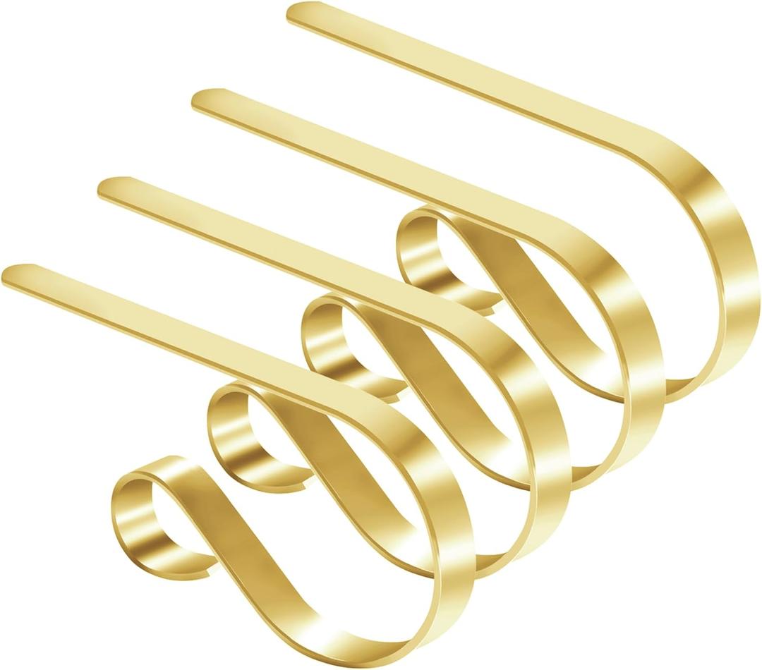 TAROSE Stocking Holders for Mantle, Christmas Stocking Holder Set of 4, Mantle Clip Fireplace Hooks Hanger for Christmas Party Decoration Supplies (Gold)