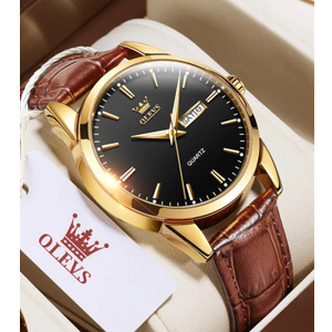 OLEVS Men's Watches Casual Leather Strap Waterproof Quartz Watches Dual Calendar Luminous Male Wrist Watches Jam Tangan Lelaki 6898P