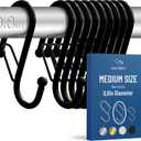 10-Pack Metal S Hooks for Hanging  Heavy-Duty S-Shaped Hook with Safety Buckle  Fits Bars up to 0.8 in  Anti-Drop S-Hooks for Kitchen, Bathroom, Closet & Pot Racks  Black (Medium)