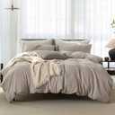 Cooling Duvet Cover Set 3 Pieces-100% Washed Cotton Linen Like Textured Ultra Soft Cozy Bedding with Zipper Closure,Includes 1 Duvet Cover & 2 Pillow Shams(Beige Grey,Oversized King 120"x98")