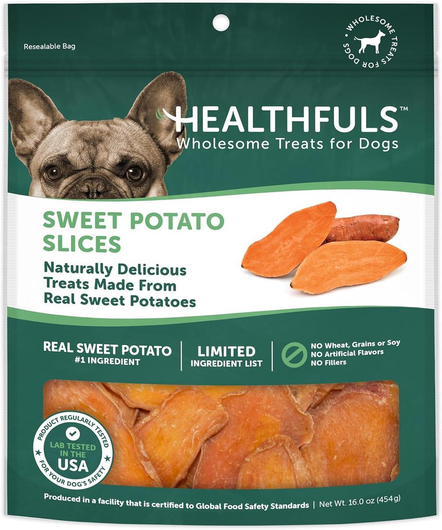 Healthfuls Sweet Potato Slices Healthy Dog Treats  Limited Ingredient, Grain Free, Made from Real Dried Sweet Potatoes, 16 oz (EXP 09/10/27)