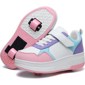HSQ Fashion Sneaker Roller Skate Shoes for Boys Girls Kids Detachable Wheeled 2 in 1 Skating Shoes with Wheels, 35