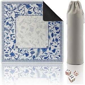 Mahjong Mat for Table,Neoprene Anti-Slip Noise Reduction Gaming Mat,Gift Box with Carrying Bag & 3 Dice for Card, Board Tile Games (Chinoiserie, 31.5")