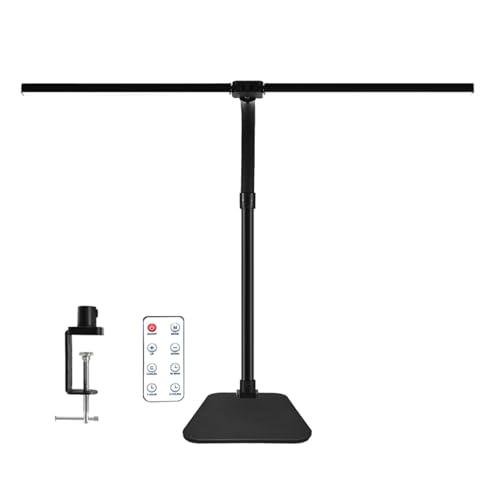 LED Desk Lamp for Office Dorm Home - Eye Caring Desk Light with Timer, Remote Control 24W Brightest Dual Screen Computer Monitor Gooseneck Dimmable Table lamp with Anti-Glare Cover Clamp & Base