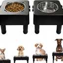 Elevated Dog Bowl Stand, Raised Dog Feeder with Adjustable Height 3.4" to 13.4", Non-Slip Pet Feeding Station Includes 227oz Stainless Steel Bowls for Small & Medium Dogs