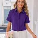 siliteelon Button Down Shirts for Women Stain-Resistant Short Sleeve Collared Dress Shirt Business Casual Tops Work Blouse (Purple, L)