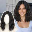AISI HAIR 14 Inch Black Mix Brown Wigs for Women - Shoulder Length Wave Wig with Pre-Cut Lace Hairline, Middle Part Natural Wavy Bob Synthetic Heat Resistant Fiber for Daily and Party