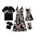PATPAT Matching Family Outfits Mother Daughter Matching Dresses Casual Floral Print Spaghetti Strap Mommy and Me Beach Dresses Allover Black Floral Print Hawaiian Outfit for Toddler Girl 4t 5t