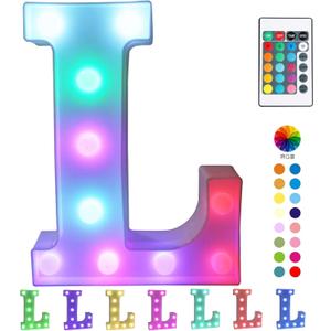 Pooqla Colorful Marquee Letters LED Light Up Letters with Remote, Party Birthday Letter with Lights Decorations for Classroom Room Dorm Home - Multicolor Letter L