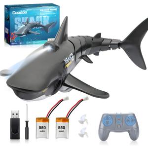 2.4G Remote Control Shark Toy 1:18 Scale High Simulation Shark for Swimming Pool Bathroom Great Gift RC Boat Toys for 6+ Year Old Boys and Girls (with 2 Batteries)