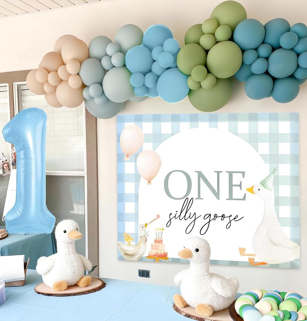 Blue One Silly Goose Backdrop for 1st Birthday Decorations Silly Goose Balloons Banner Goose First Birthday Party Baby Shower Decor Party Supplies