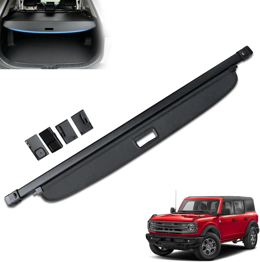 MIALUTY® Cargo Cover for 2021-2026 Ford Bronco 4-Door Soft Hard Top Retractable Trunk Cover Bronco Accessories Anti-Peeping Privacy Screen, Carbon Fiber Texture(Not for Bronco Sport & Bronco 2-Door)
